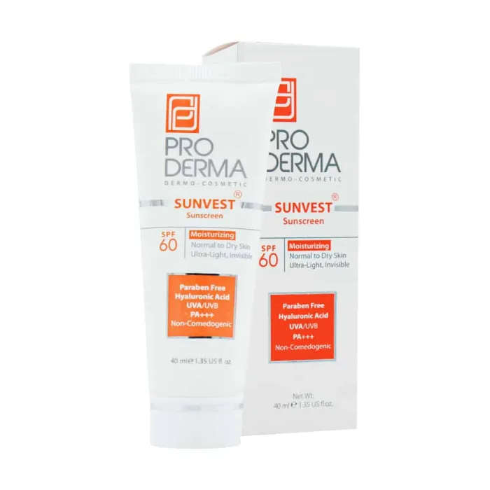proderma sunvest sunscreen spf60 moisturizing normal to dry skins 40 ml invisible 1